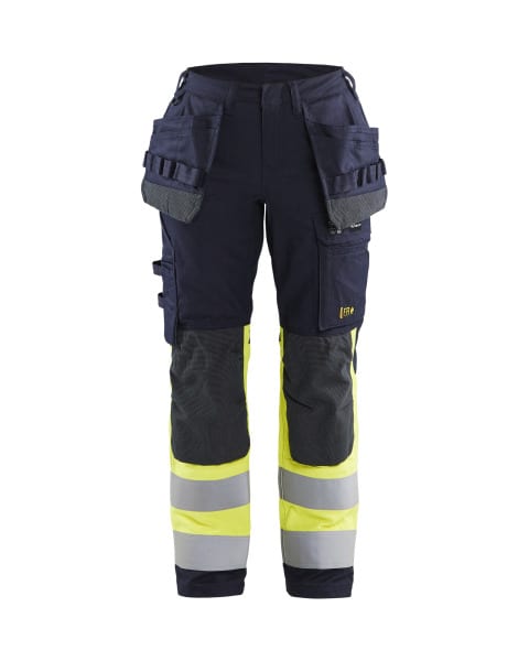 BLAKLAEDER - Damen Multinorm Arbeitshose Inhärent mit Stretch Marineblau/ High Vis Gelb D25