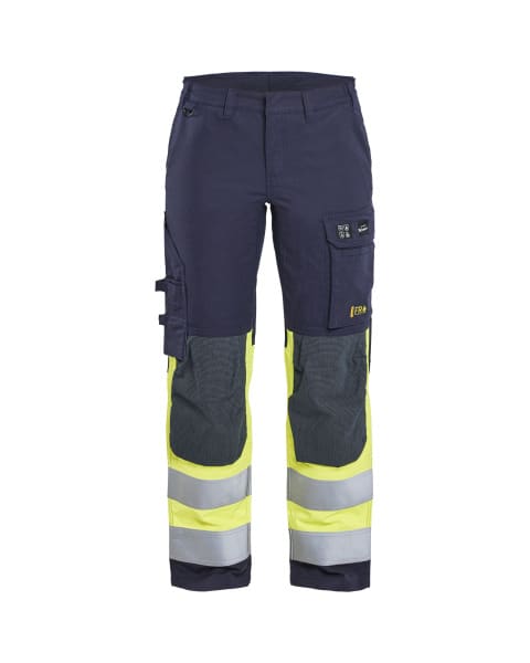 BLAKLAEDER - Damen Multinorm Arbeitshose Inhärent mit Stretch Marineblau/ High Vis Gelb C38