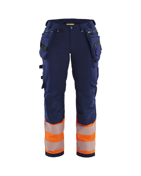 BLAKLAEDER - Damen High Vis Arbeitshose 4-Wege-Stretch Marineblau/Orange D19
