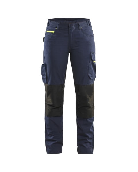 BLAKLAEDER - Damen Service Arbeitshose mit Stretch Dunkel Marineblau/High Vis Gelb C50