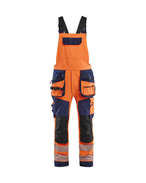 BLAKLAEDER - High Vis Latzhose 4-Wege-Stretch High Vis Orange/Marineblau C60