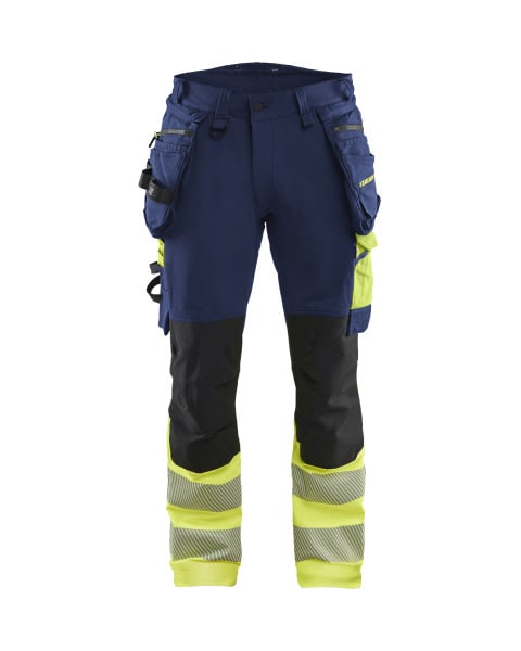 BLAKLAEDER - High Vis Hose 4-Wege-Stretch Marineblau/ High Vis Gelb D84