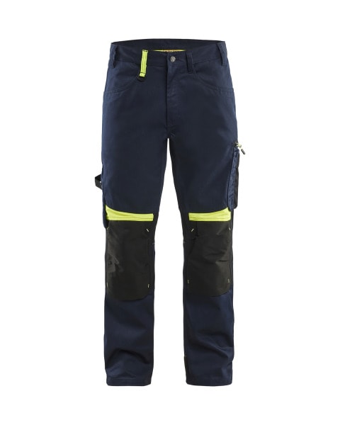 BLAKLAEDER - Handwerker Arbeitshose ohne Nageltaschen Dunkel Marineblau/High Vis Gelb D88