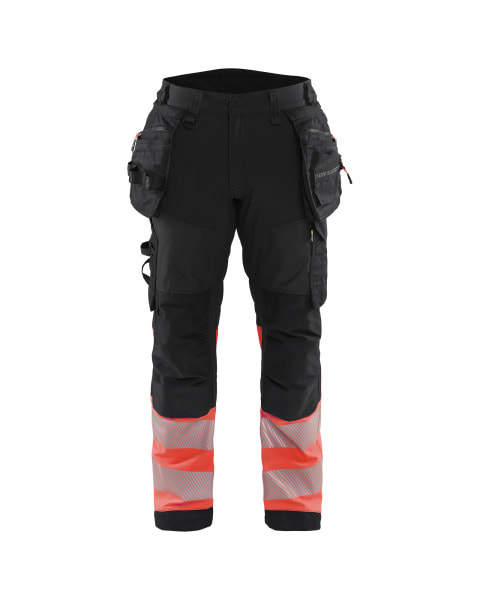 BLAKLAEDER - High Vis Arbeitshose Softshell Schwarz/High Vis Rot C150