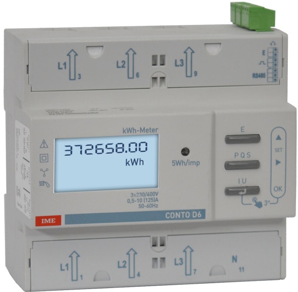 TOMEK - Energiezähler 6TE - 3 phasig - 230/400V, 125Adir- RS485+Imp.