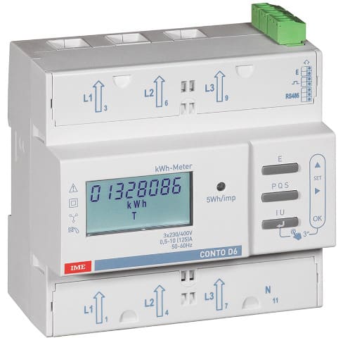 TOMEK - Energiezähler 6TE - 3 phasig - 230/400V, 125Adir- RS485+Imp.