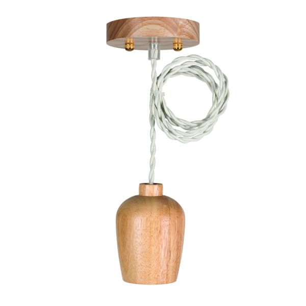 BAILEY - Holzendelleuchte Set E27 + 1.5m Gedreht Textilkabel Beige