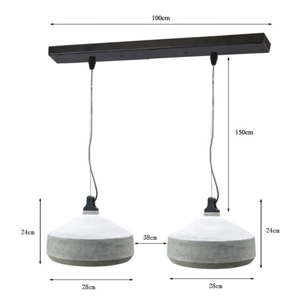 BAILEY - Beton Pendelleuchte 2 Lights E27 1.5M Schwarz