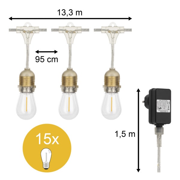 ALI - Rope Lichterkette Pendelleuchte 15M Transp 15pcs LED FIL ST45 IP44