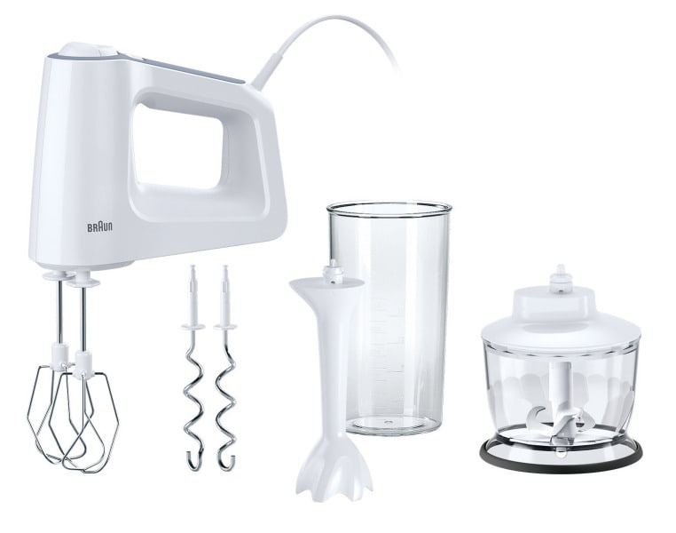 BRAUN HH - Handmixer,500W,5Stufen,Kunststofffuß,Mixbecher,Zerkl.,ws