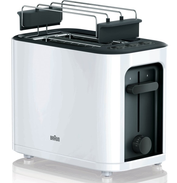 BRAUN HH - Toaster,1000W,2Schlitz,stufenlos,Auftauf.,Aufsatz,weiss