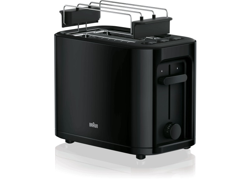 BRAUN HH - Toaster,1000W,2Schlitz,stufenlos,Auftauf.,Aufsatz,schwarz