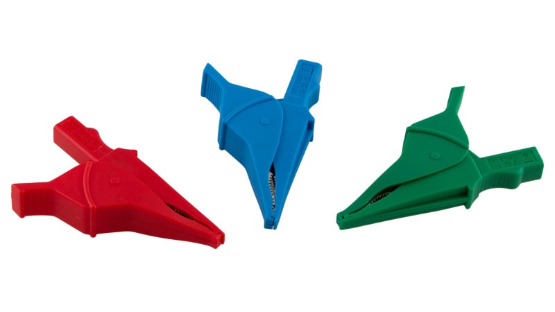 CHAUVIN ARNOUX - Satz von 3 Krokodilklemmen (rot, grün, blau)