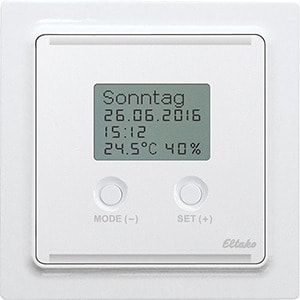 ELTAKO - Bus-Uhren-Thermo-Hygrostat mit Display im E-Design55, polarweiß glänzend