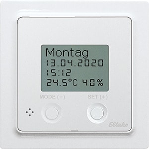 ELTAKO - Funk-Uhren-Thermo-Hygrostat mit Display im E-Design55, reinweiß glänzend