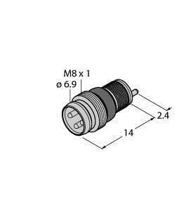 TURCK - M8 x 1 / Ø 8 mm Rundsteckverbinder, Einbaustecker Ø 8 mm / M