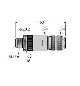 TURCK - M12 x 1 Rundsteckverbinder, Konfektionierbarer Stecker, gera