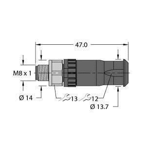 TURCK - M8 x 1 / Ø 8 mm Rundsteckverbinder, Konfektionierbarer Steck
