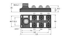 TURCK - Passiver Aktuator-/Sensor-Verteiler M12 x 1, 6-fach, mit M23