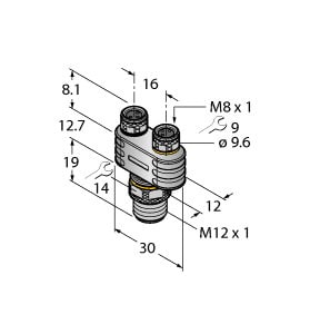 TURCK - 2-fach-Verteilersysteme, Y-Verteiler mit LED, Stecker M12x1
