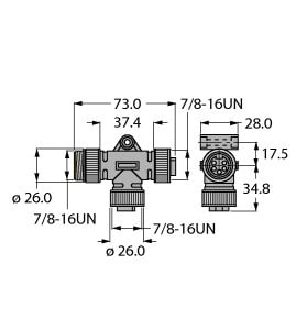 TURCK - 2-fach-Verteilersysteme, T-Verteiler ohne Leitung