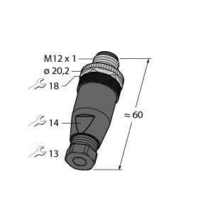 TURCK - M12 x 1 Rundsteckverbinder, Konfektionierbarer Stecker, gera