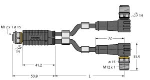 TURCK - 2-fach-Verteilersysteme, Y-Verteiler mit Leitung, Kupplung M