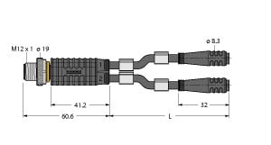 TURCK - 2-fach-Verteilersysteme, Y-Verteiler mit Leitung, Stecker M1
