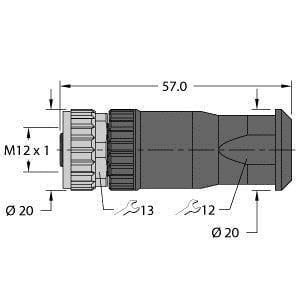 TURCK - M12 x 1 Rundsteckverbinder, Konfektionierbare Kupplung, gera