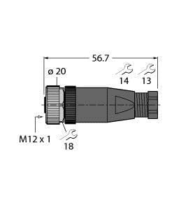 TURCK - M12 x 1 Rundsteckverbinder, Konfektionierbare Kupplung, gera