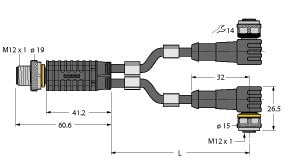TURCK - 2-fach-Verteilersysteme, Y-Verteiler mit Leitung, Stecker M1