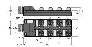 TURCK - Passiver Aktuator-/Sensor-Verteiler M12 x 1, 8-fach, mit M23