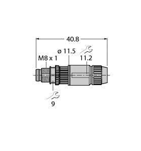 TURCK - M8 x 1 / Ø 8 mm Rundsteckverbinder, Konfektionierbarer Steck