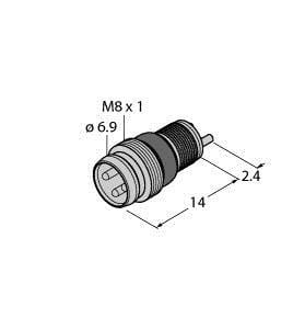 TURCK - M8 x 1 / Ø 8 mm Rundsteckverbinder, Einbaustecker Ø 8 mm / M