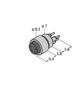 TURCK - M8 x 1 / Ø 8 mm Rundsteckverbinder, Flanschkupplung Ø 8mm, m