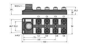 TURCK - Passiver Aktuator-/Sensor-Verteiler M12 x 1, 8-fach, mit M23