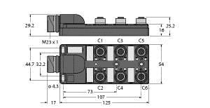 TURCK - Passiver Aktuator-/Sensor-Verteiler M12 x 1, 6-fach, mit M23