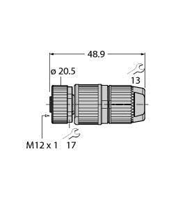 TURCK - M12 x 1 Rundsteckverbinder, Konfektionierbare Kupplung, gera