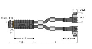 TURCK - 2-fach-Verteilersysteme, Y-Verteiler mit Leitung, Kupplung M