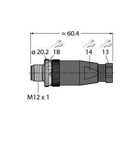 TURCK - M12 x 1 Rundsteckverbinder, Konfektionierbarer Stecker, gera