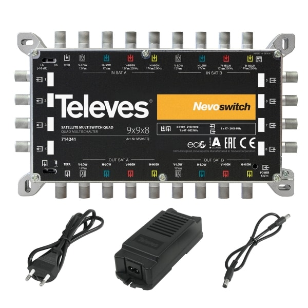 TELEVES - 9in8 Guss-Multischalter NEVO mit Netzteil quadtauglich kask.