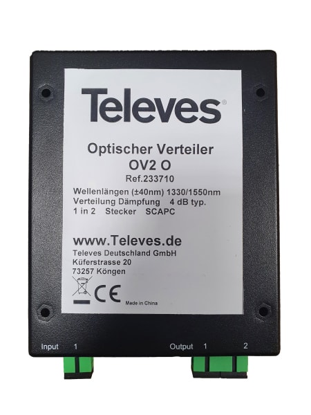 TELEVES - Optischer 2-fach Verteiler, Anschlüsse SC/APC - Buchsen