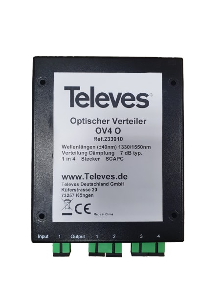 TELEVES - Optischer 4-fach Verteiler, Anschlüsse SC/APC - Buchsen