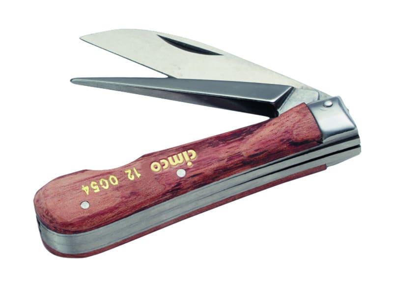 CIMCO - Kabelmesser mit Holzschalen, Klinge mit Schaber, 2-teilig