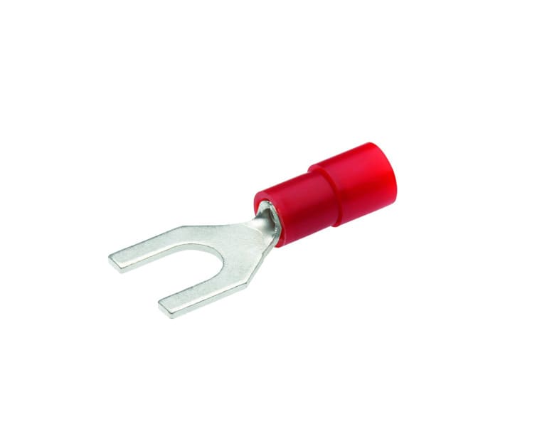 CIMCO - Quetschkabelschuh isoliert, Gabelform Cu, DIN 46237 0,5-1mm² M5 rot