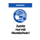 CIMCO - Laminierte Warntafel 'Zutritt nur mit Mundschutz!' 297 x 420 x 1,6 mm