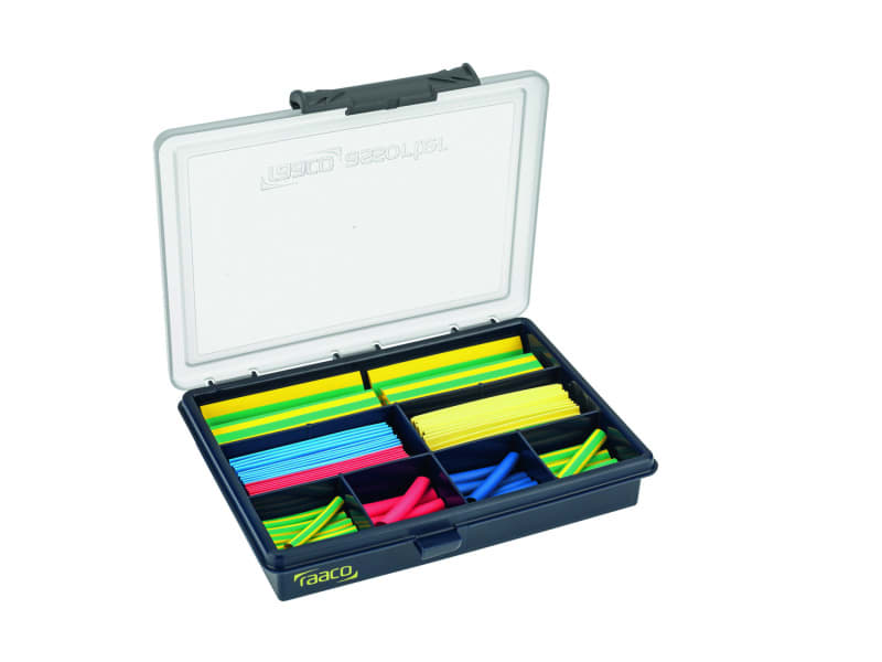 CIMCO - Schrumpfschlauch-Set COLOUR in stabiler Sortimentsbox, transparent, dünnwandig