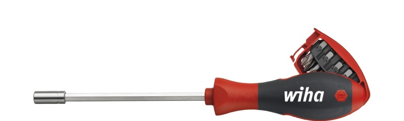 WIHA WERKZEUGE - Schraubendreher mit Bit Magazin magnetisch gemischt mit 8 Bits, 1/4''