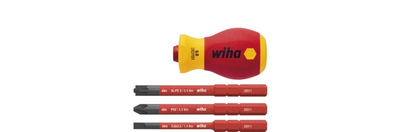 WIHA WERKZEUGE - Schraubendreher mit Bithalter Set electric slimVario Stubby 4-tlg. mit slimBits