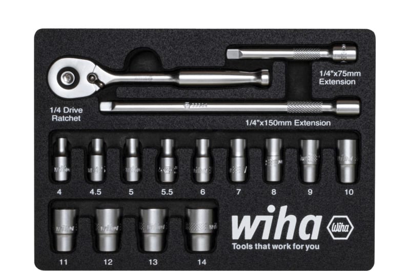 WIHA WERKZEUGE - Ratschenschlüssel Set 1/4'' 17-tlg. inkl. Schaumeinlage